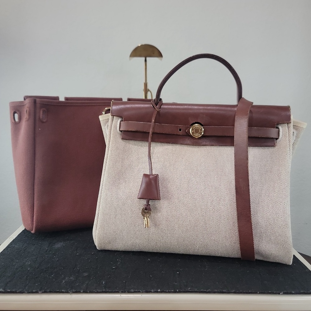 HERMÈS Vintage Toile Vache Herbag 2 in 1 PM Natural Havane pre-2005